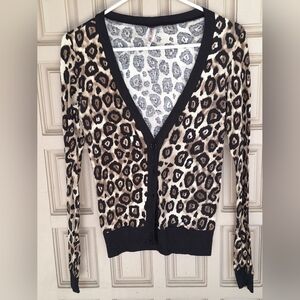 Leopard Cardigan SzS Contrast Trim Cuffs Hem Long Sleeves Lite Weight NWOT
